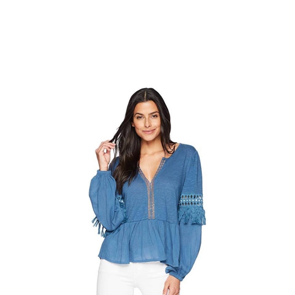 NWT Lucky Brand Boho Peasant Fringe Cutout Top. S